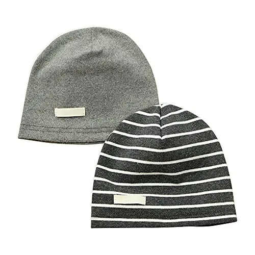 LACOFIA Berretto Beanie Neonato Cappello a Maglia da Bambino Cotone Striscia Grigio Scuro M/7