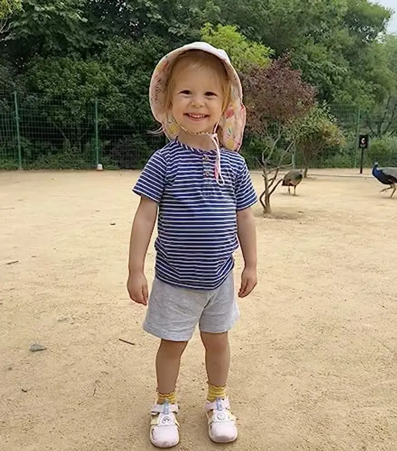 LACOFIA Cappello Estivo in Cotone Neonata Cappello da Sole Bambina Berretto UV Regolabile a Tesa Larga per Mare/Spiaggia/Piscina Rosa 2-5 Anni miniatura 3