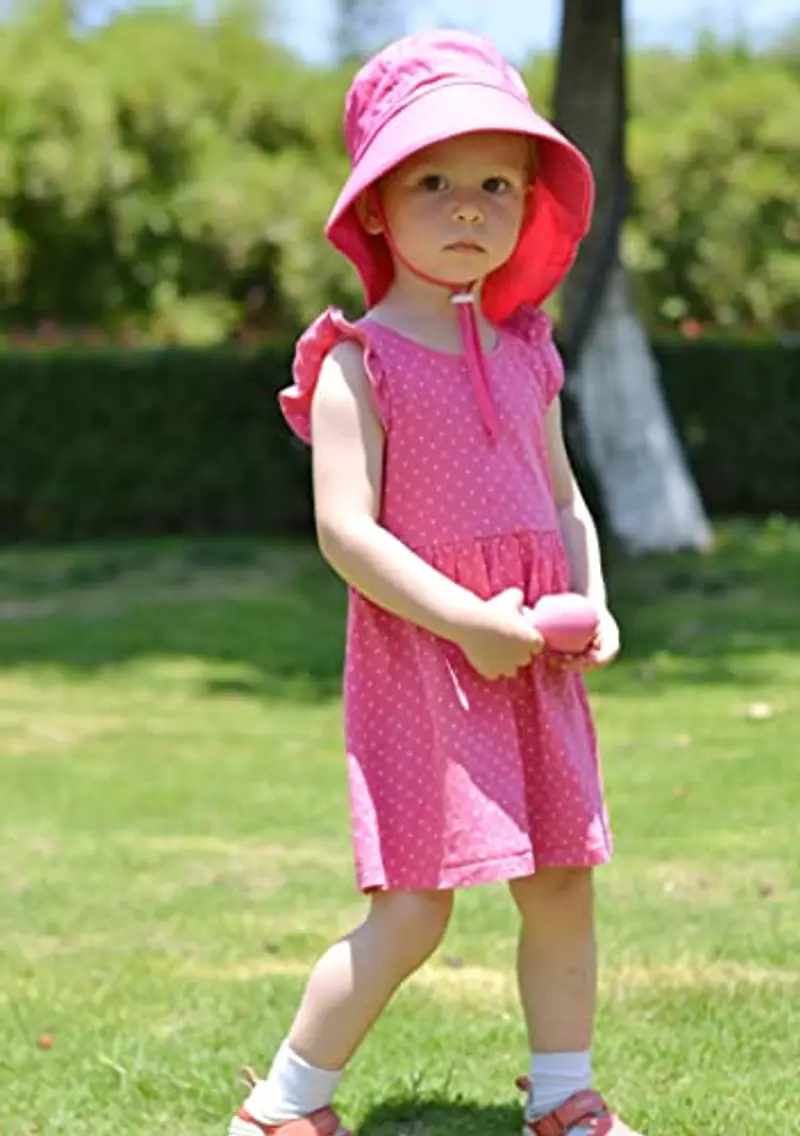 LACOFIA Cappello Estivo in Cotone Neonata Cappello da Sole Bambina Berretto UV Regolabile a Tesa Larga per Mare/Spiaggia/Piscina Rose 6-18 Mesi miniatura 2