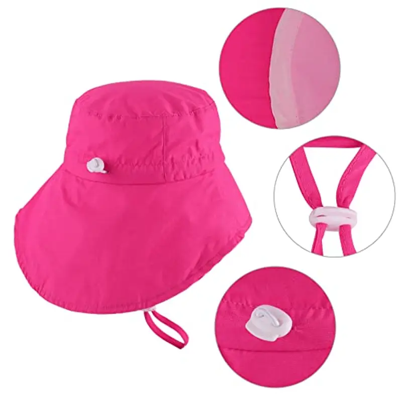 LACOFIA Cappello Estivo in Cotone Neonata Cappello da Sole Bambina Berretto UV Regolabile a Tesa Larga per Mare/Spiaggia/Piscina Rose 6-18 Mesi miniatura 3