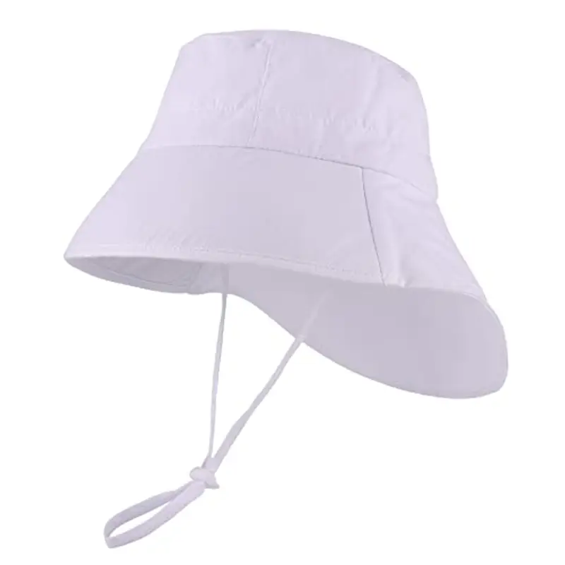 LACOFIA Cappello Estivo in Cotone Neonato Cappello da Sole Bambino Berretto UV Regolabile a Tesa Larga per Mare/Spiaggia/Piscina Bianco 6-18 Mesi