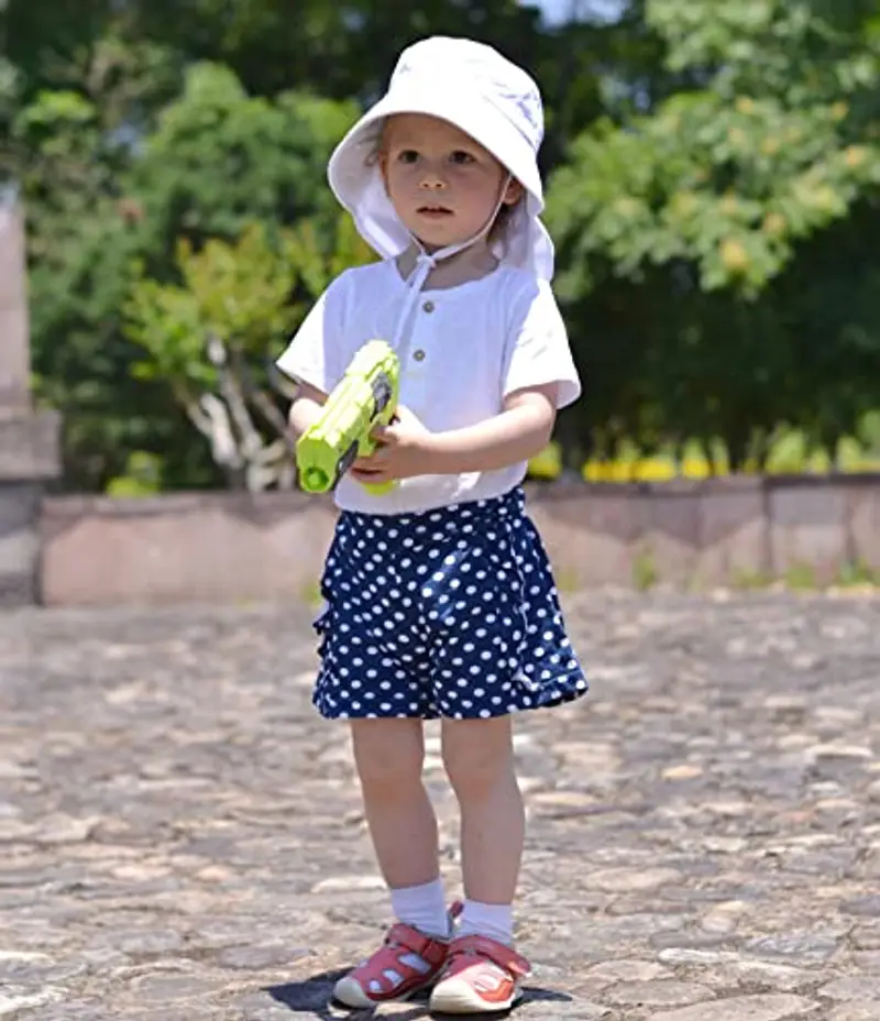 LACOFIA Cappello Estivo in Cotone Neonato Cappello da Sole Bambino Berretto UV Regolabile a Tesa Larga per Mare/Spiaggia/Piscina Bianco 6-18 Mesi miniatura 2