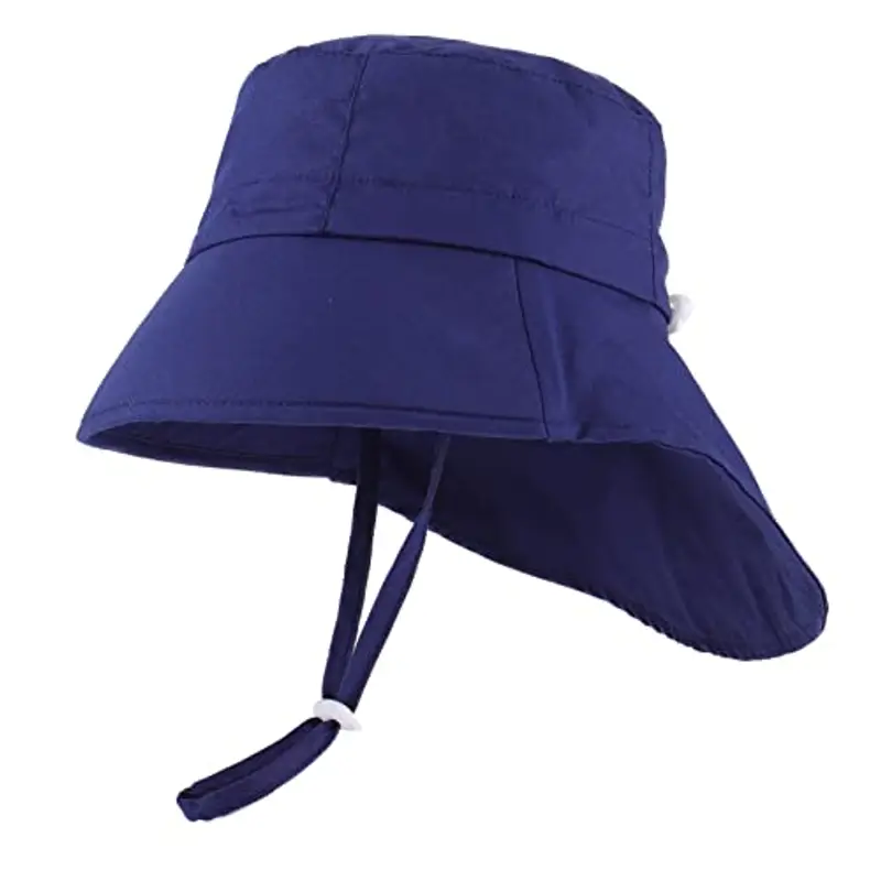 LACOFIA Cappello Estivo in Cotone Neonato Cappello da Sole Bambino Berretto UV Regolabile a Tesa Larga per Mare/Spiaggia/Piscina Blu Marino 6-18 Mesi