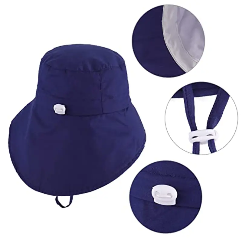 LACOFIA Cappello Estivo in Cotone Neonato Cappello da Sole Bambino Berretto UV Regolabile a Tesa Larga per Mare/Spiaggia/Piscina Blu Marino 6-18 Mesi miniatura 2