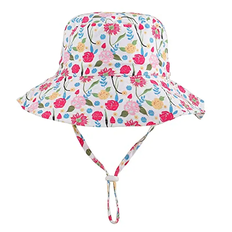 LACOFIA Cappello Regolabile da Sole per Neonata Berretto Estivo per Bambina con Protezione Solare Tesa Larga per Nuoto Spiaggia Piscina 6-24 Mesi