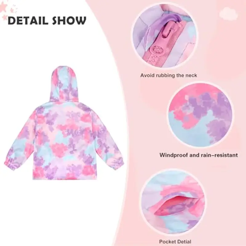 LACOFIA Giacca Impermeabile Bambina con Fodera in Pile Giubbino a Vento per Bambine e Ragazze con Cappuccio e Foderato Giacca Antipioggia per Autunno/Inverno Multicolore 5-6 anni miniatura 2