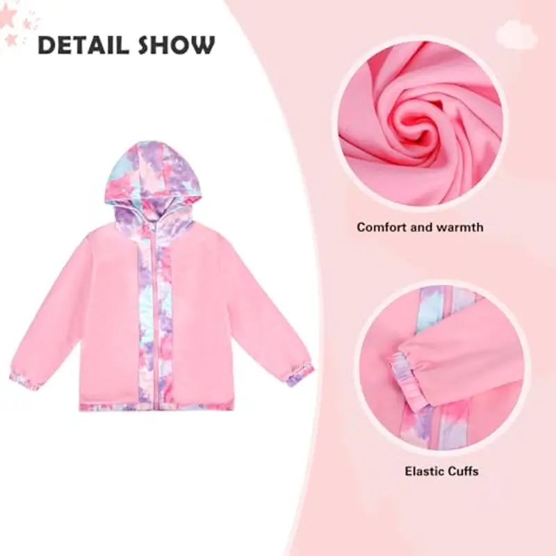 LACOFIA Giacca Impermeabile Bambina con Fodera in Pile Giubbino a Vento per Bambine e Ragazze con Cappuccio e Foderato Giacca Antipioggia per Autunno/Inverno Multicolore 5-6 anni miniatura 3