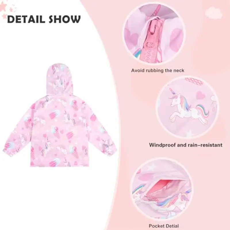 LACOFIA Giacca Impermeabile Bambina con Fodera in Pile Giubbino a Vento per Bambine e Ragazze con Cappuccio e Foderato Giacca Antipioggia per Autunno/Inverno Rosa 11-12 anni miniatura 3