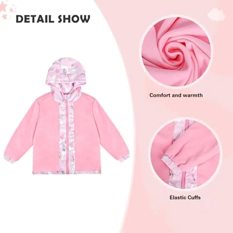 LACOFIA Giacca Impermeabile Bambina con Fodera in Pile Giubbino a Vento per Bambine e Ragazze con Cappuccio e Foderato Giacca Antipioggia per Autunno/Inverno Rosa 7-8 anni miniatura 2