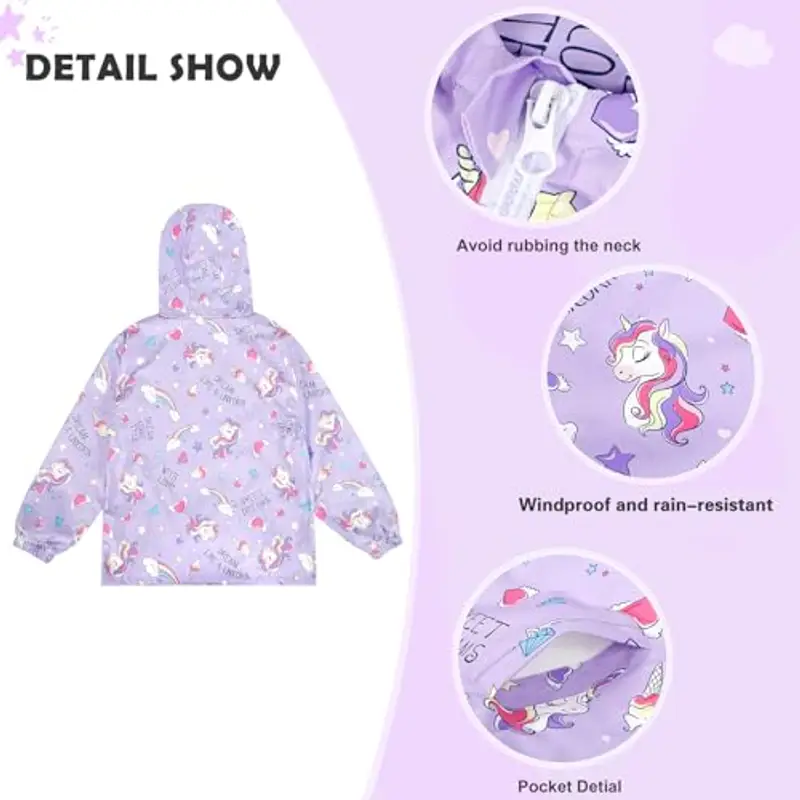 LACOFIA Giacca Impermeabile Bambina con Fodera in Pile Giubbino a Vento per Bambine e Ragazze con Cappuccio e Foderato Giacca Antipioggia per Autunno/Inverno Viola 5-6 anni miniatura 2