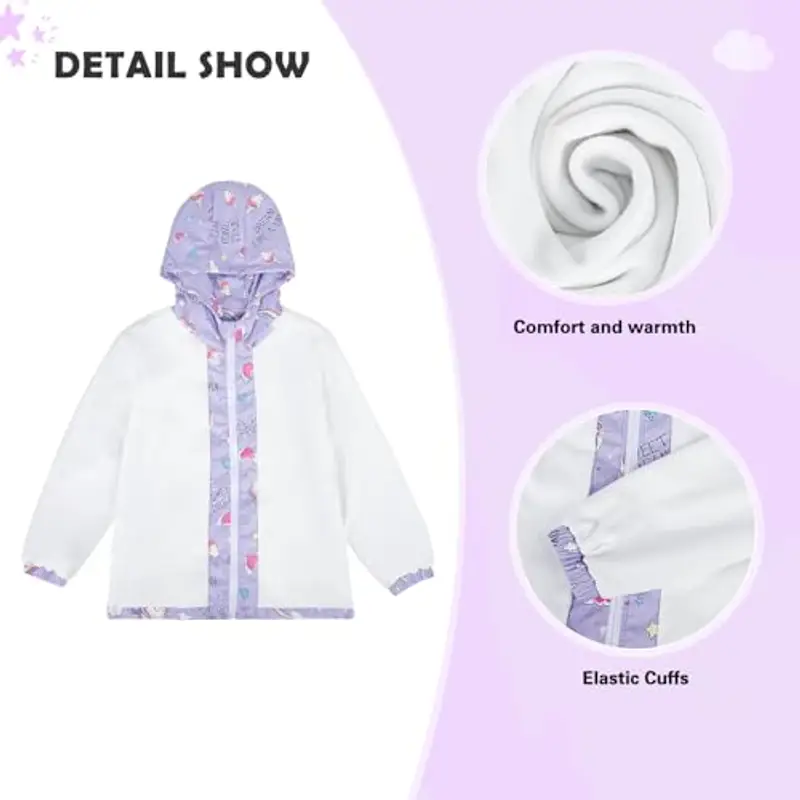 LACOFIA Giacca Impermeabile Bambina con Fodera in Pile Giubbino a Vento per Bambine e Ragazze con Cappuccio e Foderato Giacca Antipioggia per Autunno/Inverno Viola 5-6 anni miniatura 3