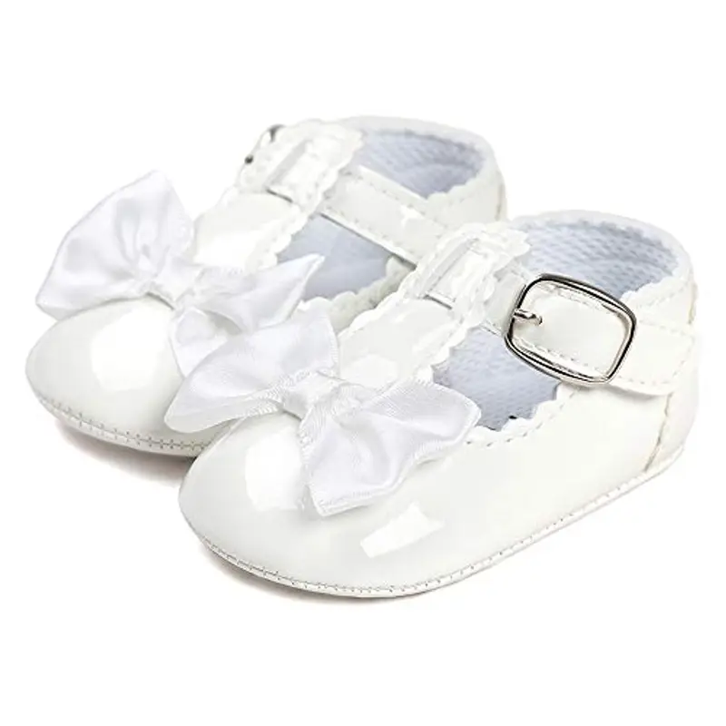 LACOFIA Scarpe da Primi Passi Bambina Scarpe da Battesimo Principessa Antiscivolo Bowknot della neonata Bianco 6