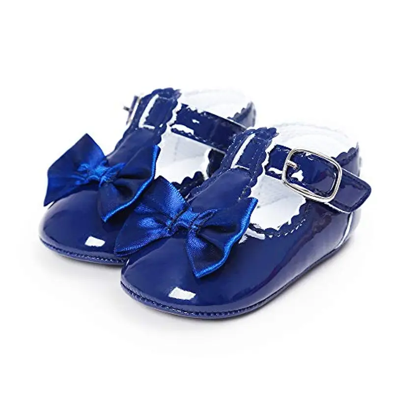 LACOFIA Scarpe da Primi Passi Bambina Scarpe da Battesimo Principessa Antiscivolo Bowknot della neonata Blu Scuro 6