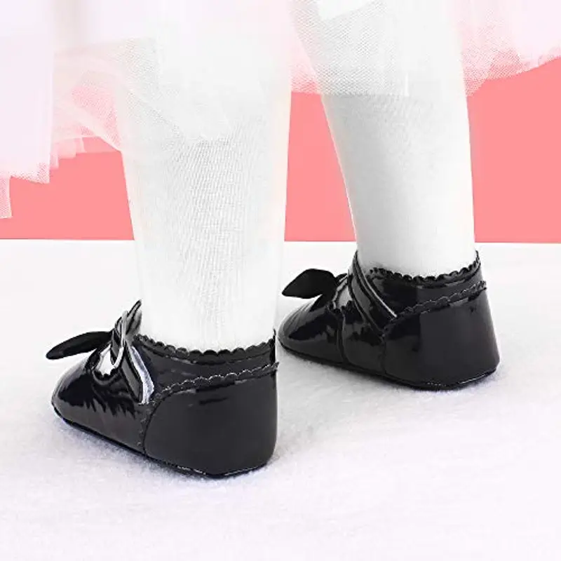 LACOFIA Scarpe da Primi Passi Bambina Scarpe da Battesimo Principessa Antiscivolo Bowknot della neonata Nero 6 miniatura 3