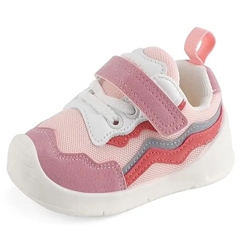 LACOFIA Scarpine Primi Passi Bimba Scarpe Neonata con Suola Gomma Antiscivolo Sneakers Bambina Rosa 18 EU