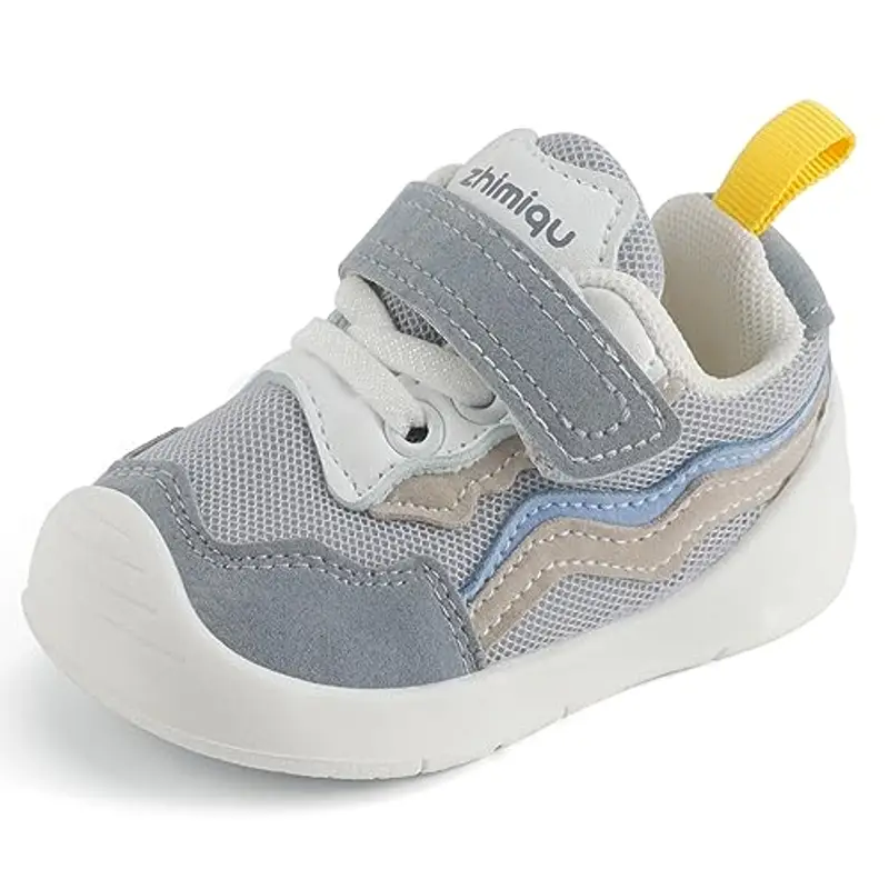 LACOFIA Scarpine Primi Passi Bimbo Scarpe Neonato con Suola Gomma Antiscivolo Sneakers Bambino Grigio 17 EU