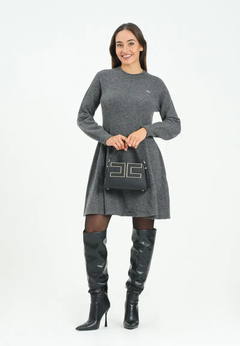 Abito corto grigio da donna in lana cardata senza cuciture miniatura 2