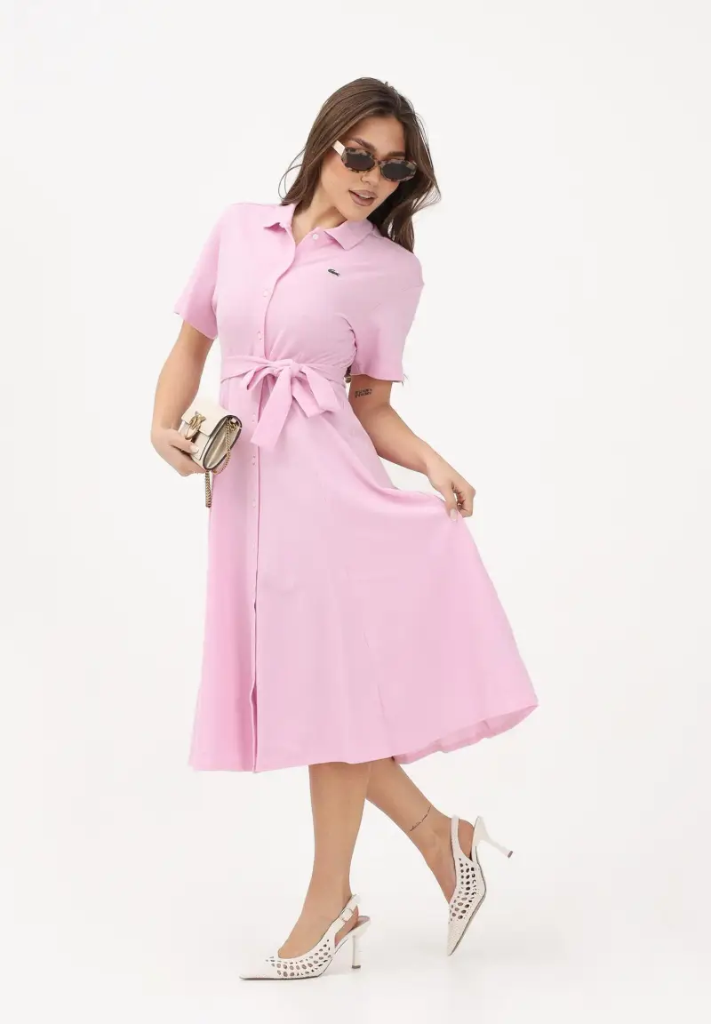 Abito midi rosa da donna in mini piqué miniatura 2