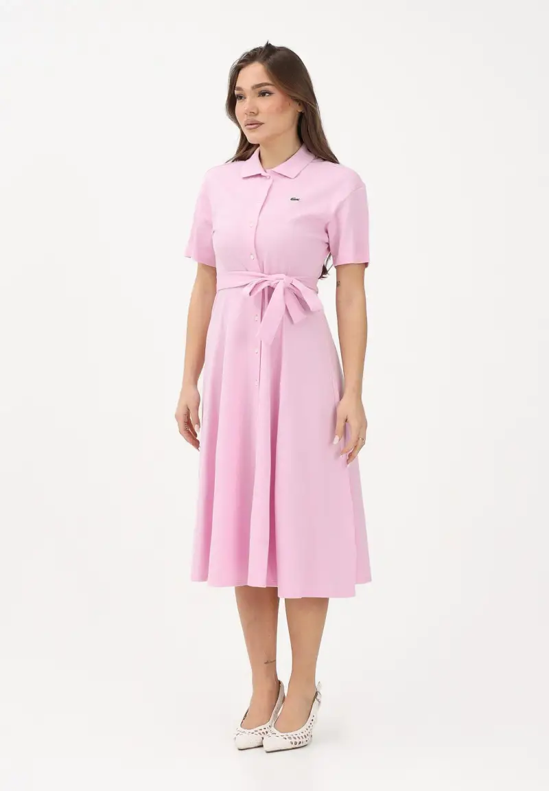 Abito midi rosa da donna in mini piqué