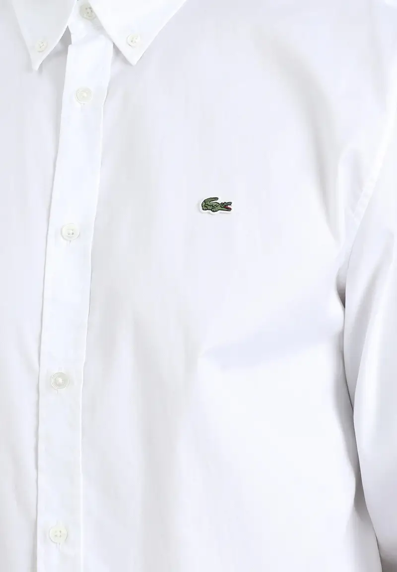 LACOSTE Camicia a manica lunga bianca da uomo con patch logo miniatura 2