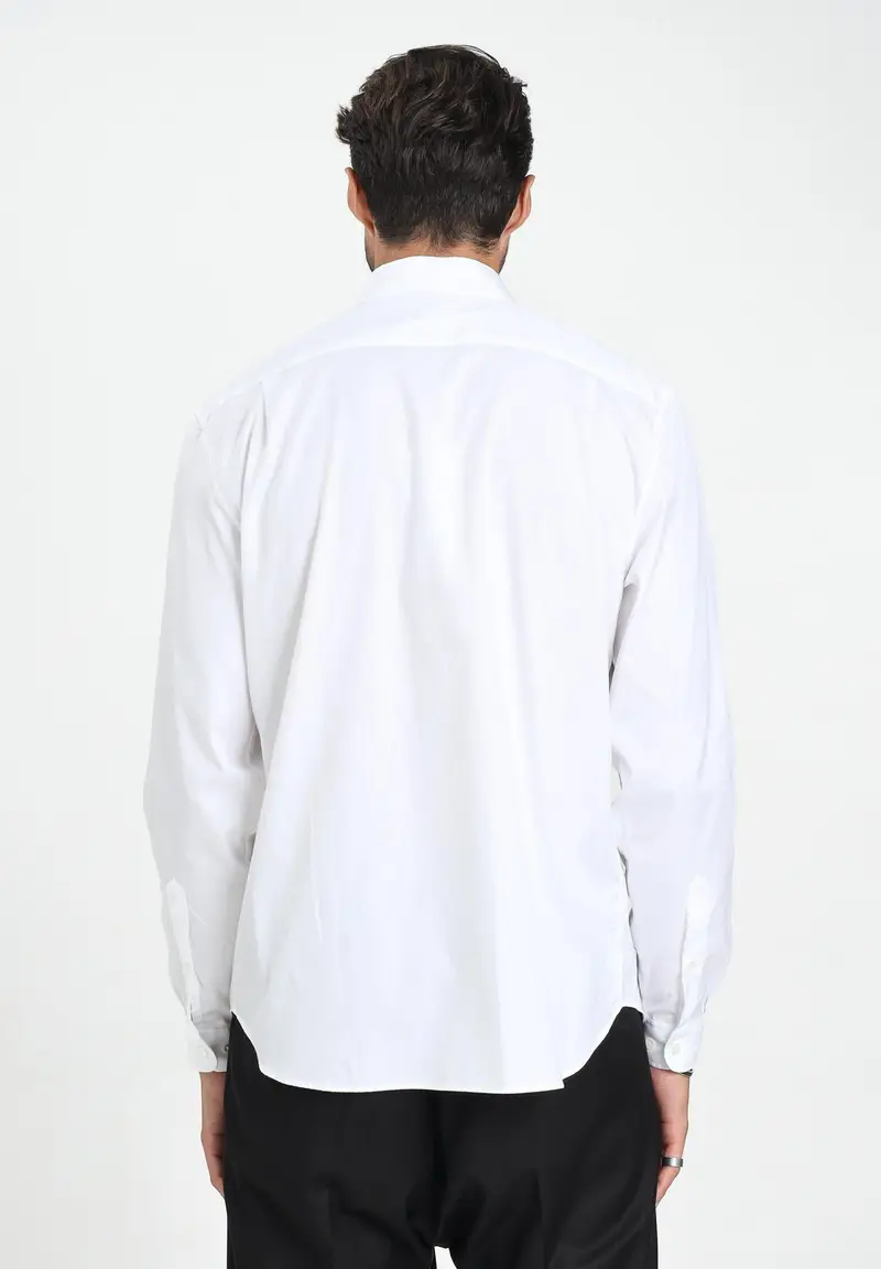 LACOSTE Camicia a manica lunga bianca da uomo con patch logo miniatura 3