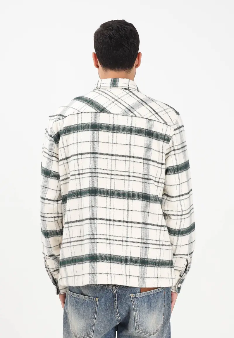 Camicia a manica lunga panna da uomo con motivo scozzese verde miniatura 3