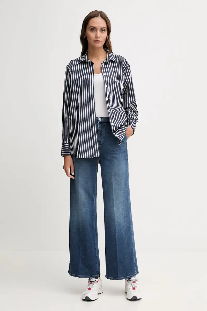 camicia in cotone donna colore verde CF0215 Blu navy miniatura 2