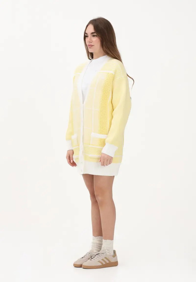 Cardigan giallo da donna con motivo campo da tennis