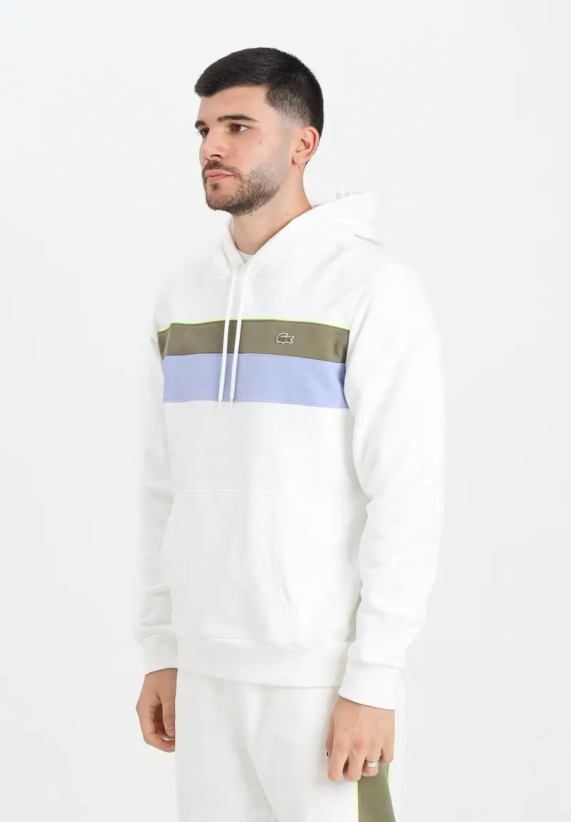 Felpa con cappuccio bianca da uomo con motivo color block