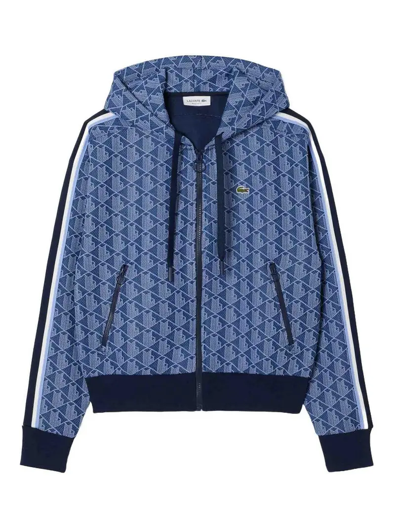 Felpa con cappuccio jacquard con monogramma Blu