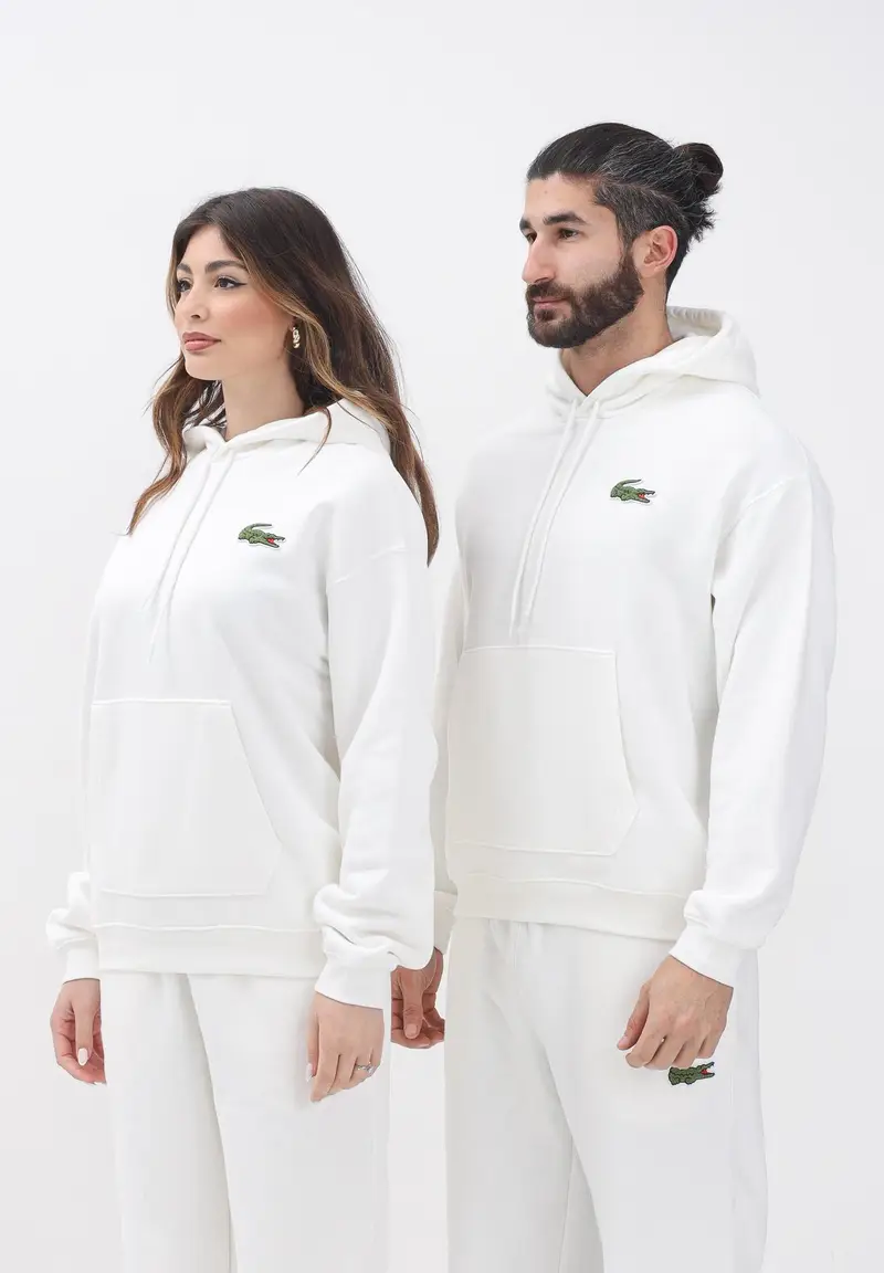LACOSTE Felpa con cappuccio Loose Fit bianca per uomo e donna