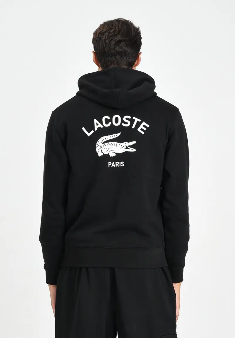 LACOSTE Felpa con cappuccio nera per uomo e donna con stampa miniatura 2