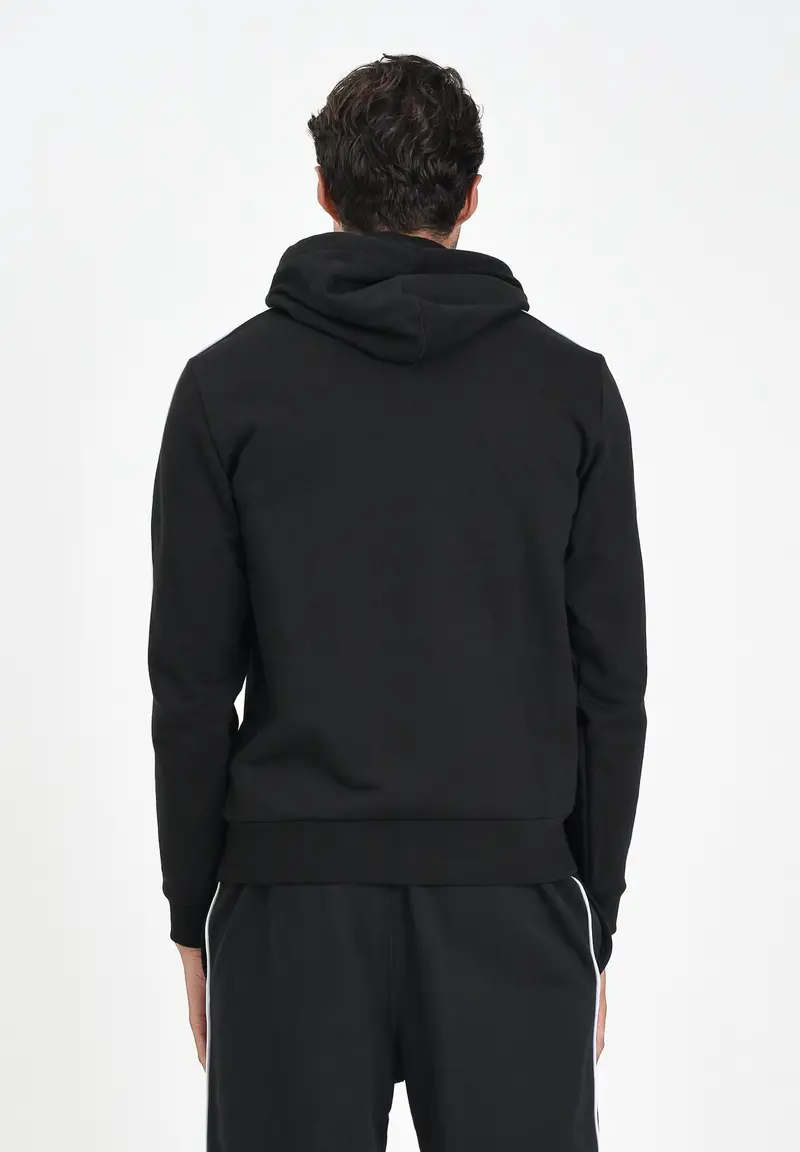 LACOSTE Felpa con cappuccio nera per uomo e donna rifinita da righe logate miniatura 2