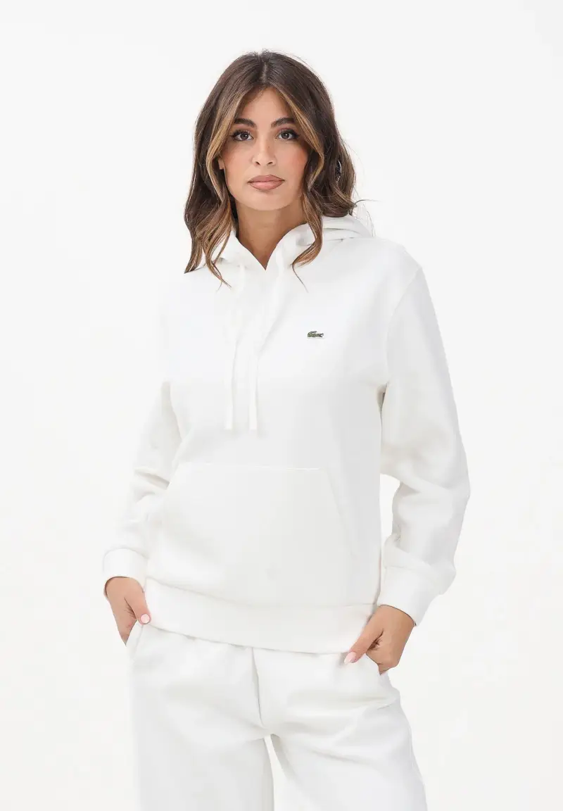 Felpa con cappuccio Piqué bianca da donna miniatura 2
