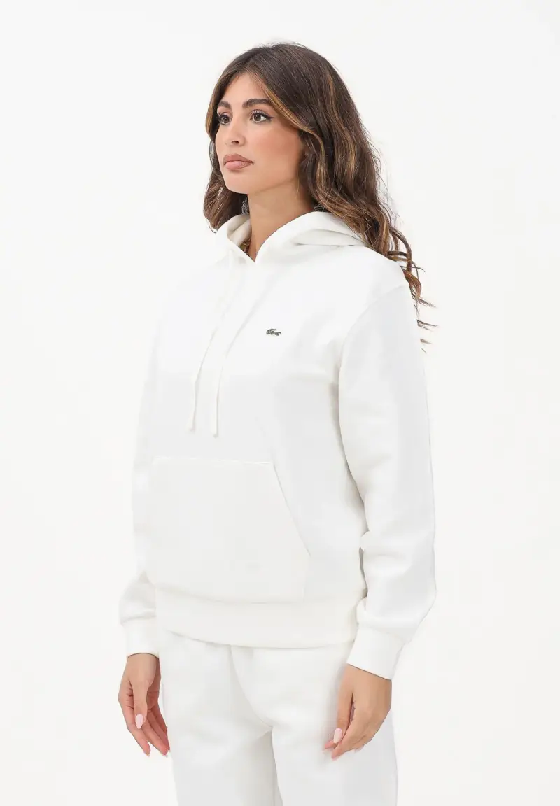 Felpa con cappuccio Piqué bianca da donna