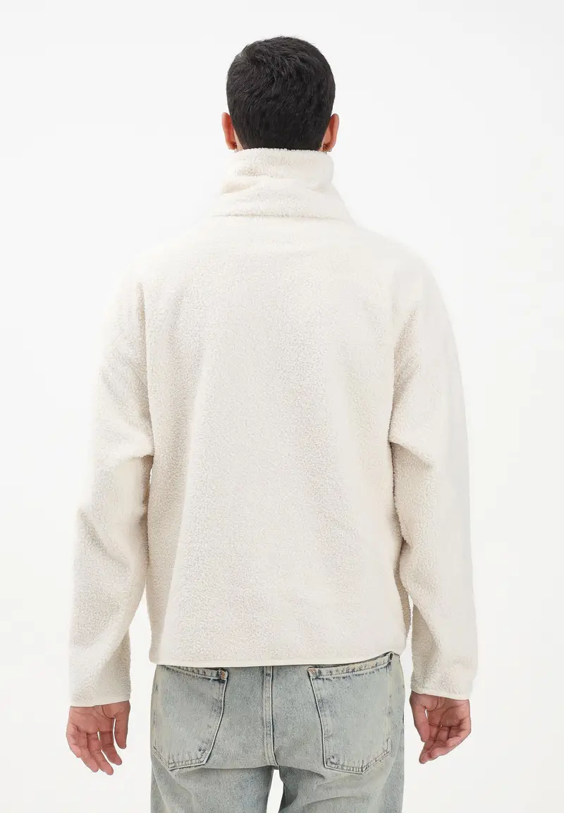 Felpa con mezza zip panna da uomo miniatura 3