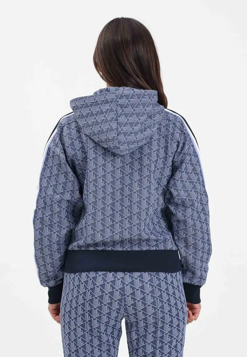 Felpa con zip blu da donna in jacquard con monogramma miniatura 3