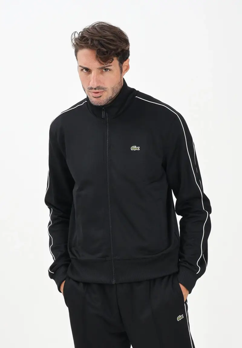 Felpa con zip in piqué Paris nera da uomo miniatura 2