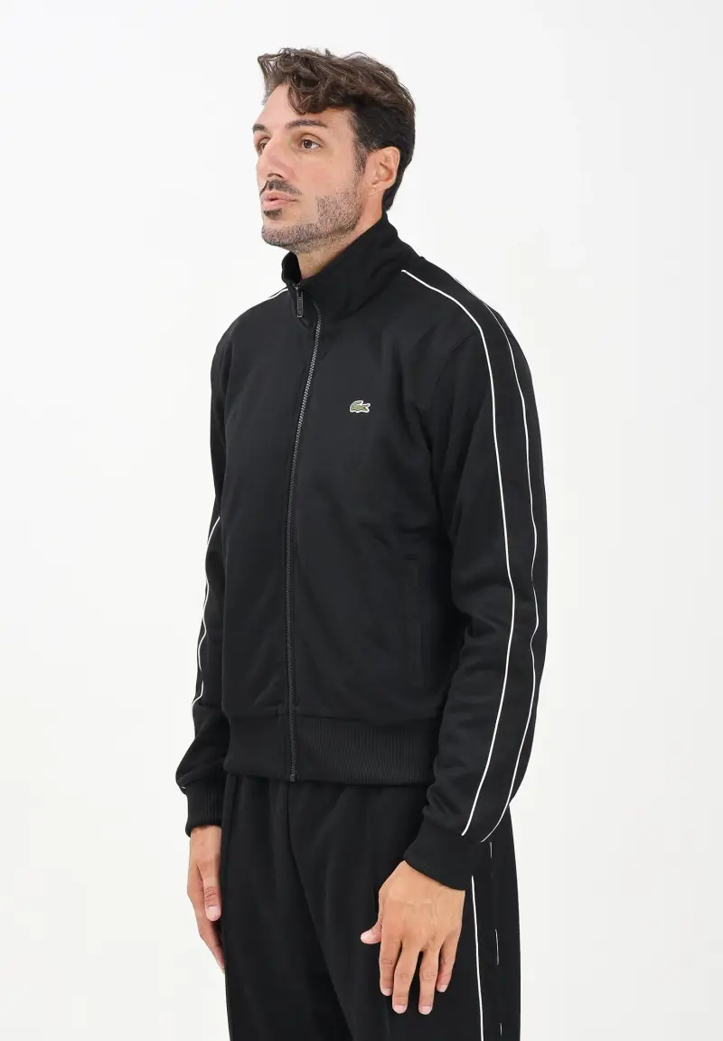 Felpa con zip in piqué Paris nera da uomo