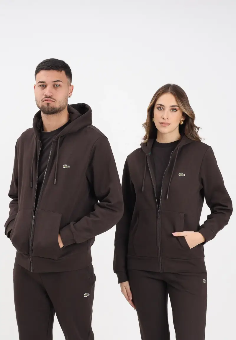 Felpa con zip marrone per uomo e donna miniatura 2