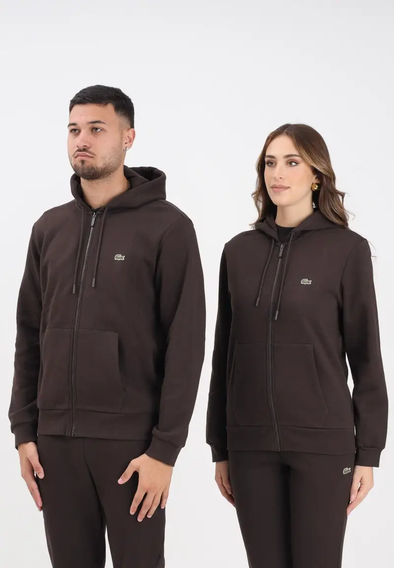 Felpa con zip marrone per uomo e donna