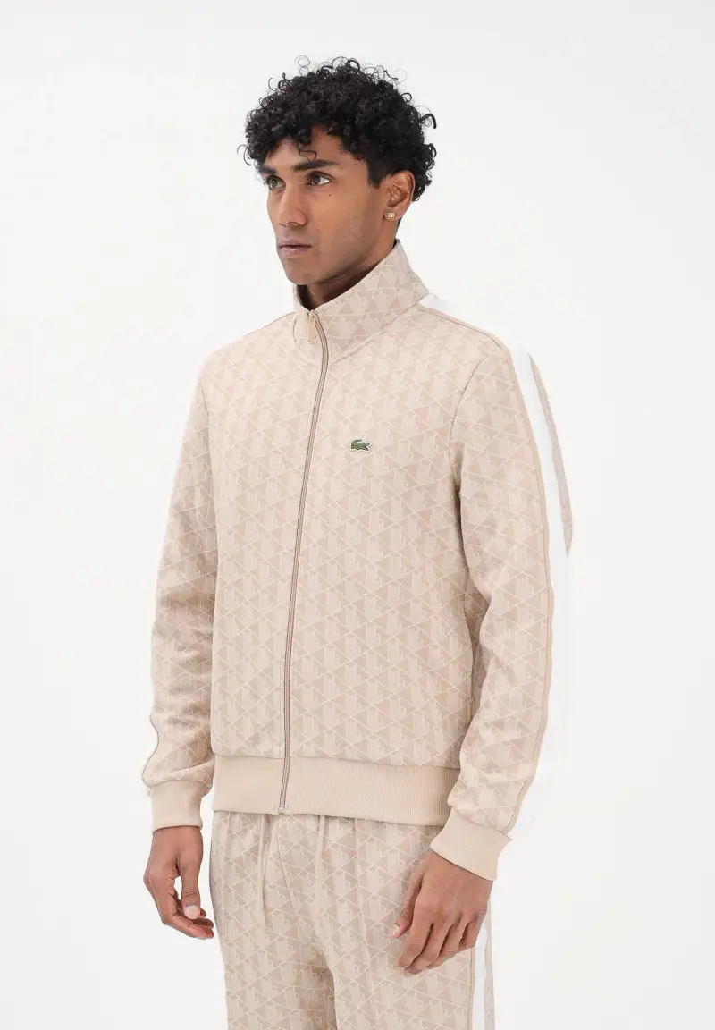 Felpa con zip Paris beige da uomo