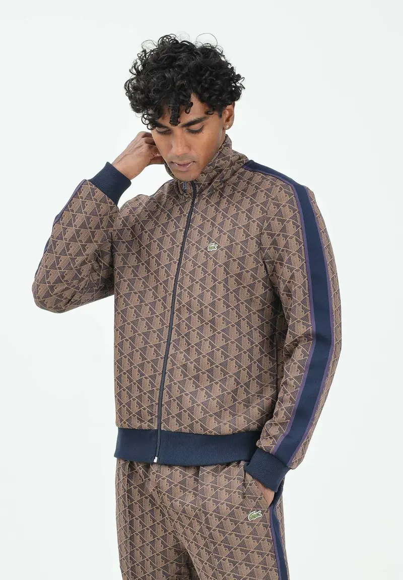 Felpa con zip Paris marrone da uomo miniatura 2