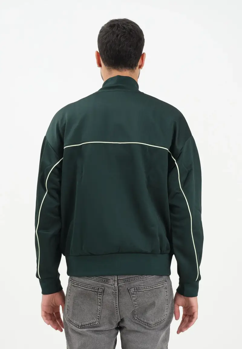 Felpa con zip verde scuro da uomo effetto raso miniatura 3