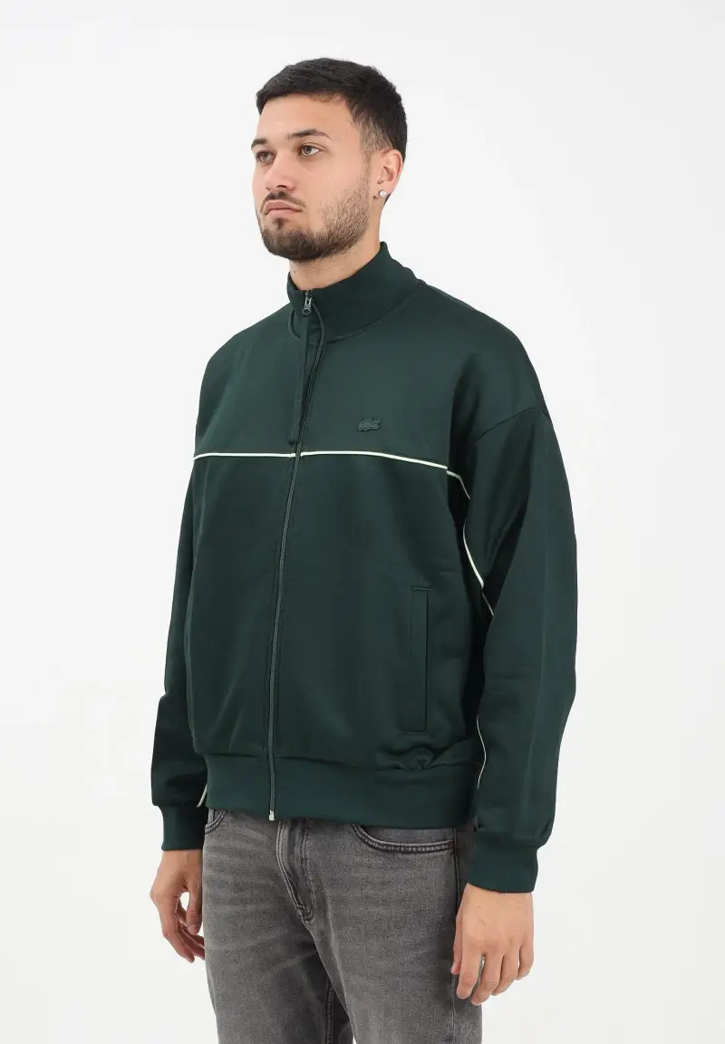 Felpa con zip verde scuro da uomo effetto raso