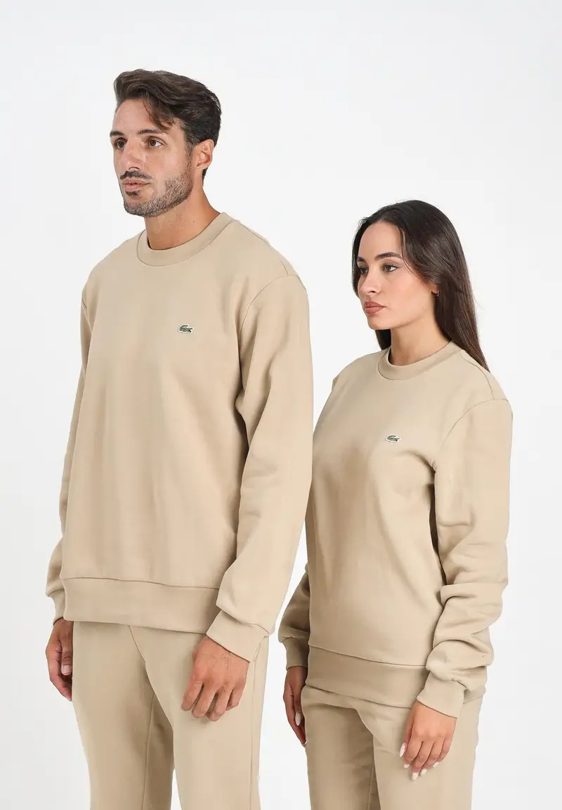 LACOSTE Felpa girocollo beige per uomo e donna