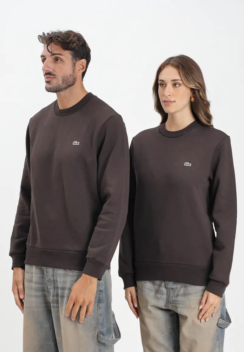 Felpa girocollo marrone per uomo e donna con logo