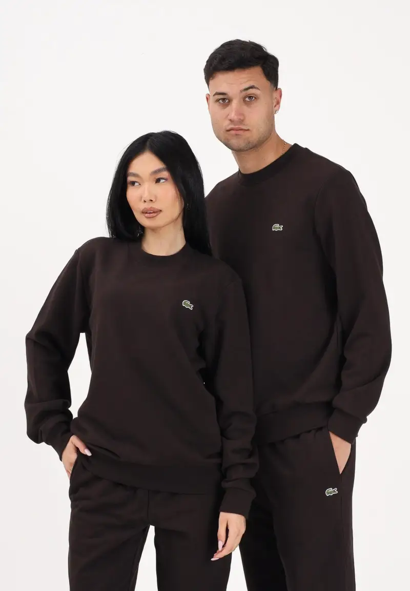 Felpa girocollo marrone per uomo e donna con patch coccodrillo miniatura 2