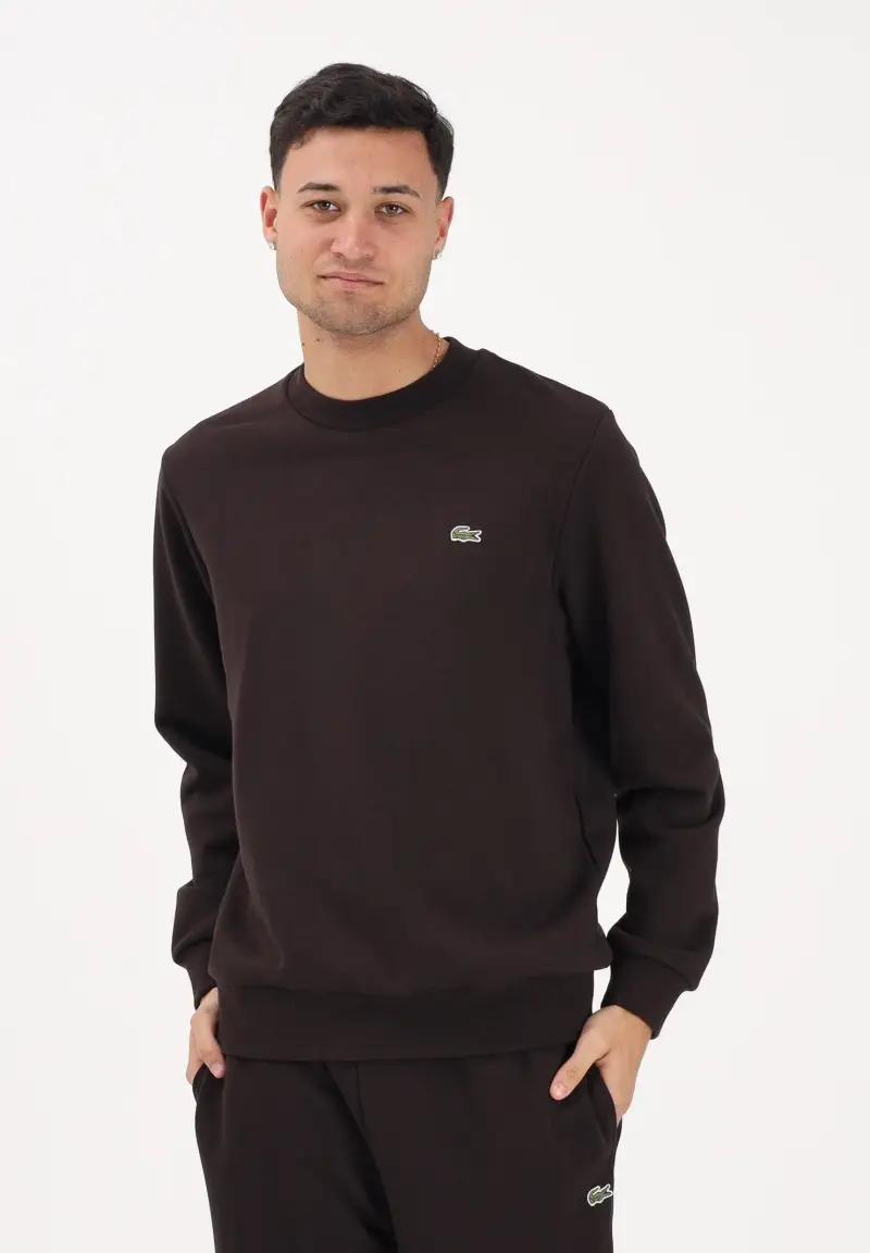 Felpa girocollo marrone per uomo e donna con patch coccodrillo miniatura 3