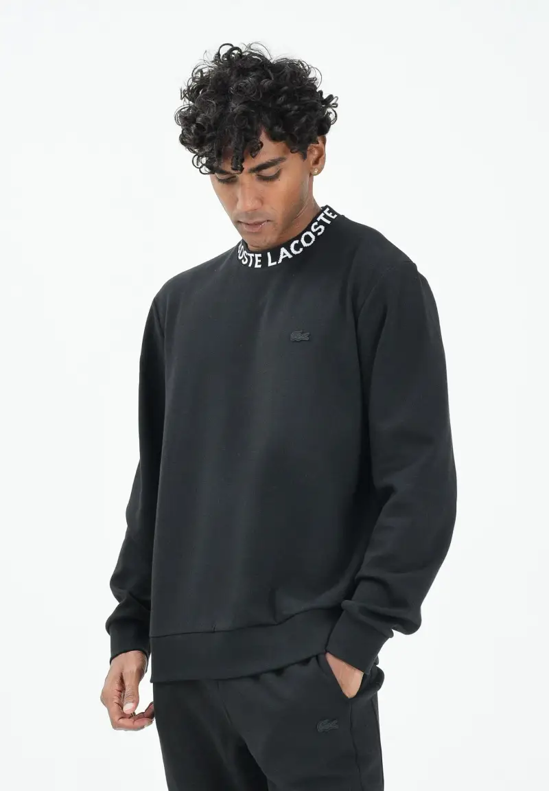 Felpa girocollo nera da uomo con marchio Jacquard miniatura 2